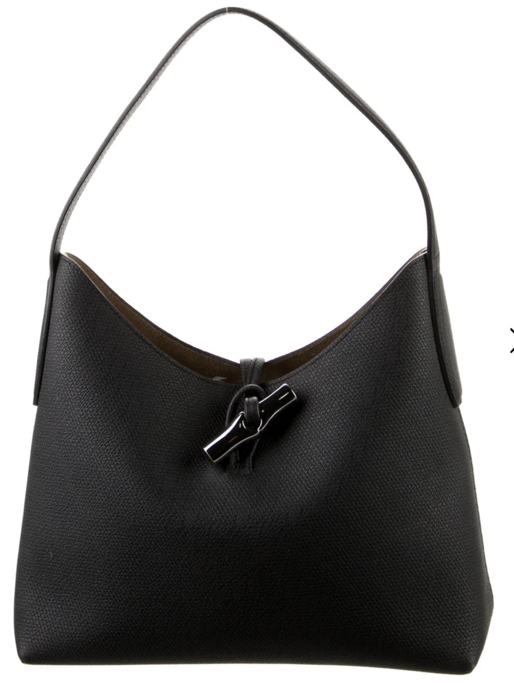 Longchamp Le Roseau Black Grained Cowhide Leather Small Hobo Bag NWOT RARE - Picture 2 of 9